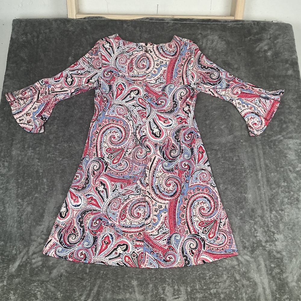 Tommy Hilfiger Paisley Knit Bell Sleeve Knee Length A-Line Dress Size 12